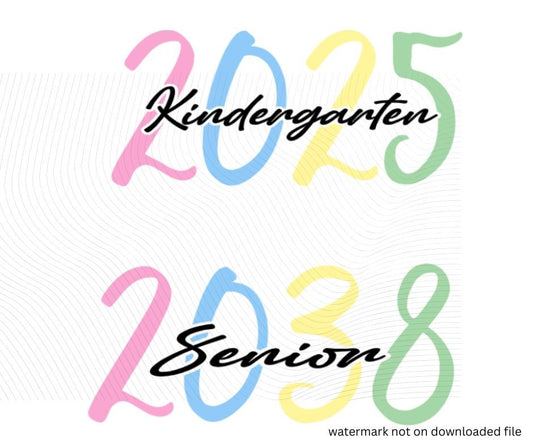 pastel pink blue, yellow, and green 2025 kindergarten 2038 senior image with watermark. Little Gift Nook