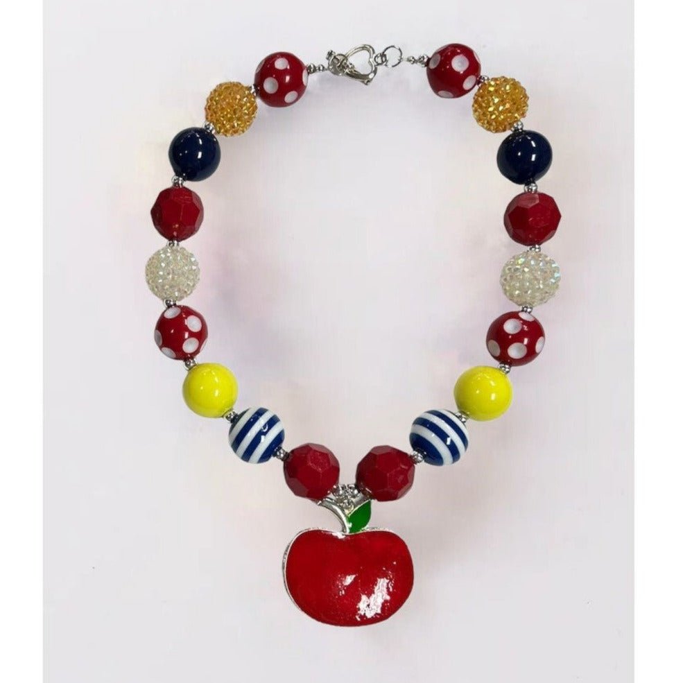 Back To School Red Apple Pendant Bubble Chunky Necklace - Little Gift Nook