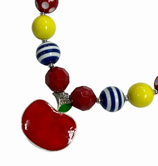 Close up of Back To School Red Apple Pendant Bubble Chunky Necklace - Little Gift Nook