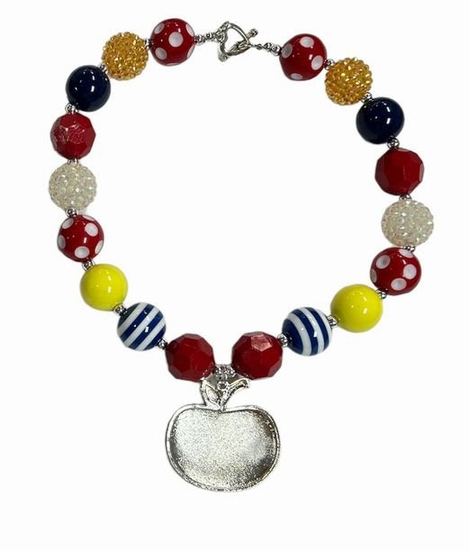 Back side of Back To School Red Apple Pendant Bubble Chunky Necklace - Little Gift Nook