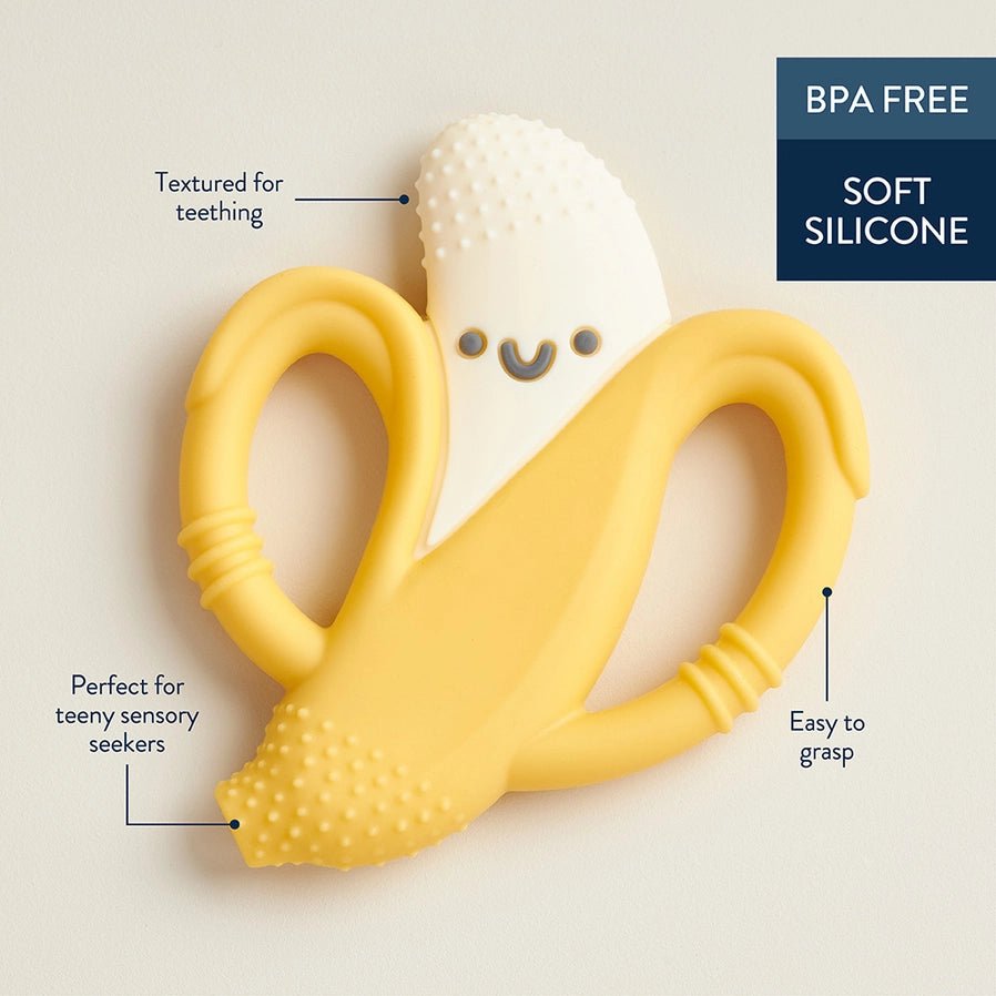 Itzy Ritzy Banana Soft Silicone Teether – BPA-Free – Soft Silicone Baby Teether perfect for sensory seekers, and easy to grip with textured surfaces - Little Gift Nook