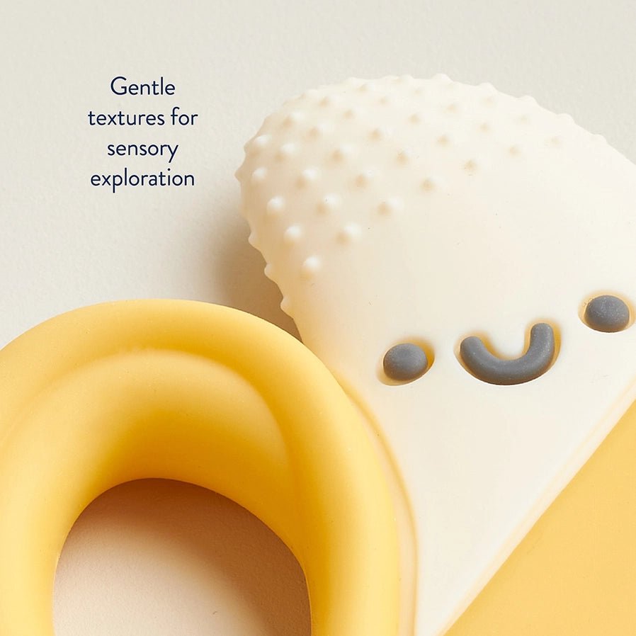 Itzy Ritzy Banana Soft Silicone Teether – BPA-Freer – Soft Silicone Baby Teether, - Gentle Textures for sensory exploration - Little Gift Nook