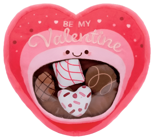 Be My Valentine Chocolate Plush that zips open. Pull out little mini chocolate plushies. Makes cute gift idea. Can fill pillow with other items. - Little Gift Nook
