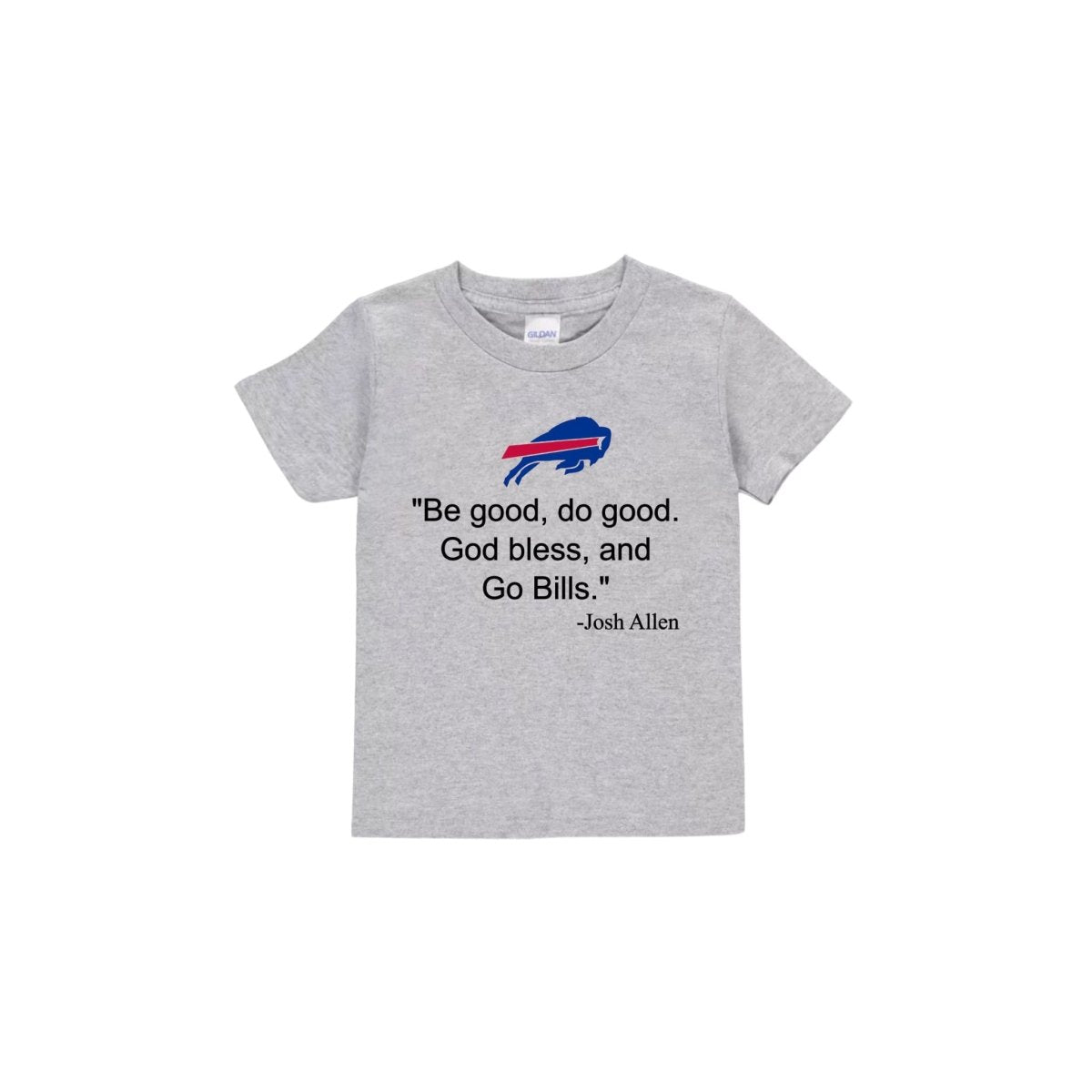 "Be Good, Do Good" Buffalo Baby Onesie or Kids Shirt – Josh Allen Quote - heather gray short sleeve kids tshirt with MVP quote on front - Little Gift Nook
