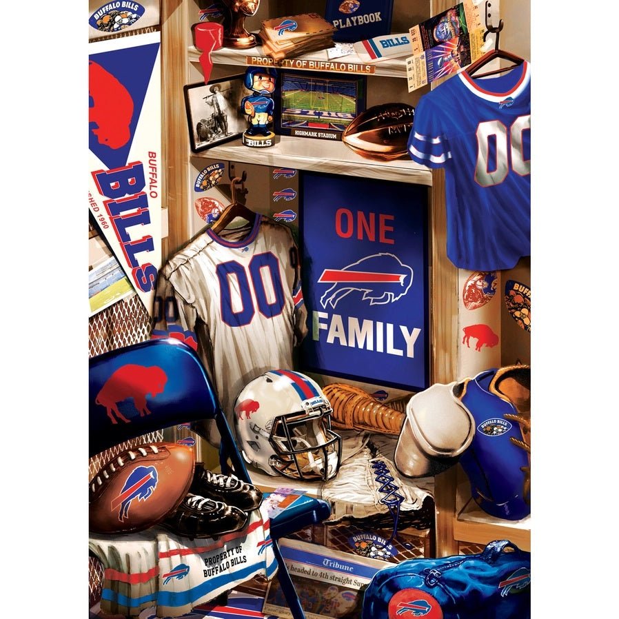 Buffalo Bills Locker Room 500 Piece Puzzle. Image of puzzle complete.- Little Gift Nook