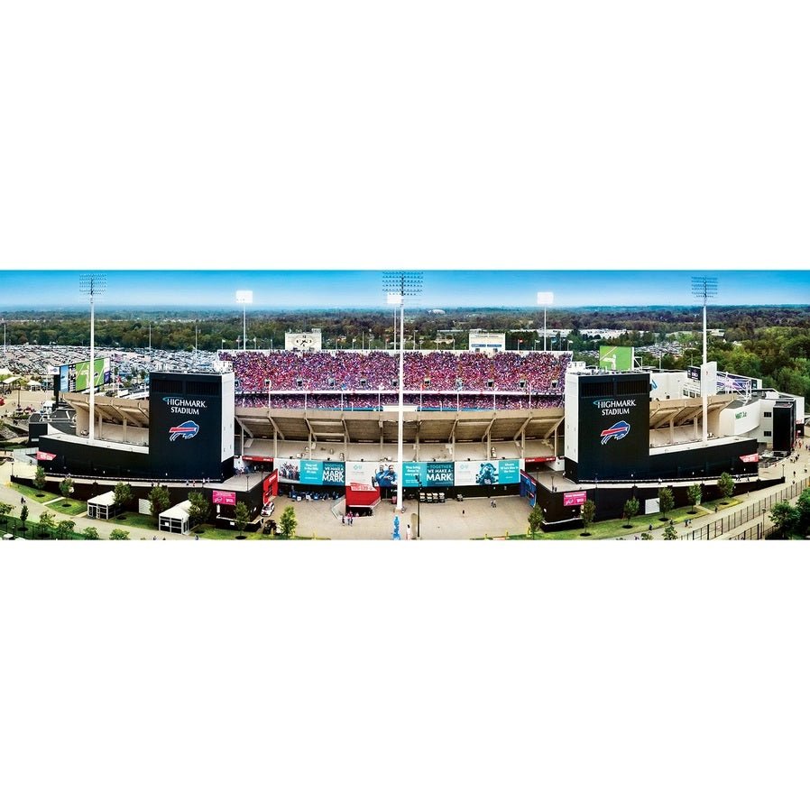 Buffalo Bills Stadium View 1000 Piece Panoramic Puzzle. Shows puzzle complete Measures 13" x 39" - Little Gift Nook