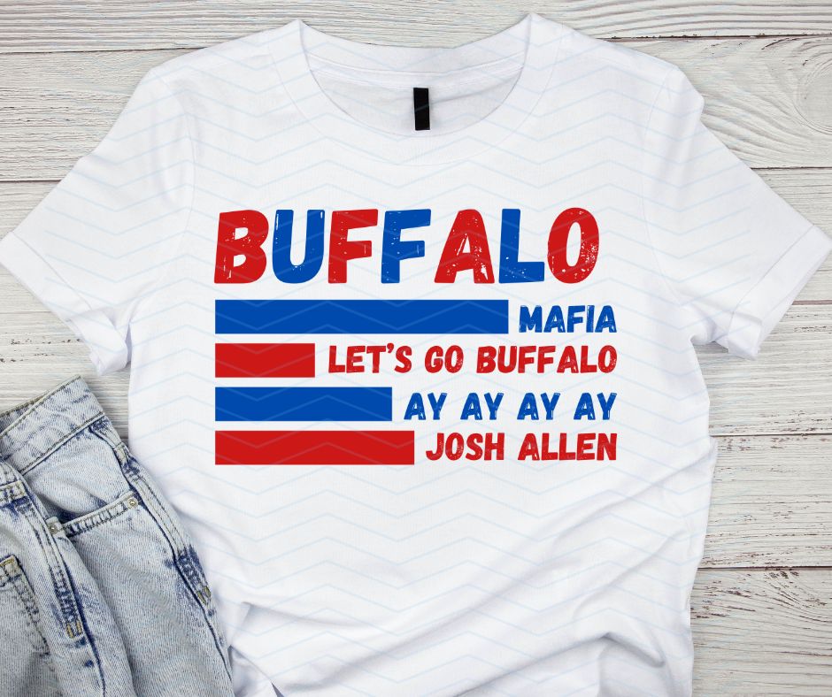 white tshirt sample with our Buffalo Mafia Football PNG Digital Download - download has no watermark - Little Gift Nook