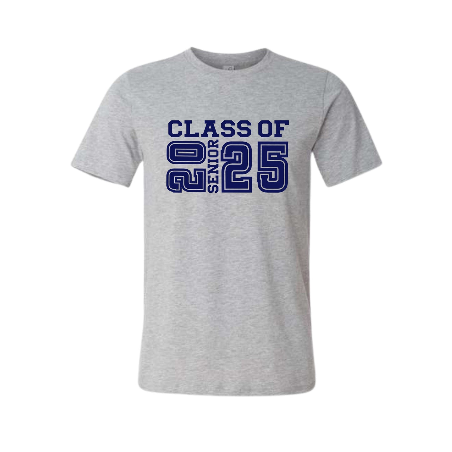 Class of 2025 Senior T-Shirt in heather gray with navy lettering on front - Little Gift Nook