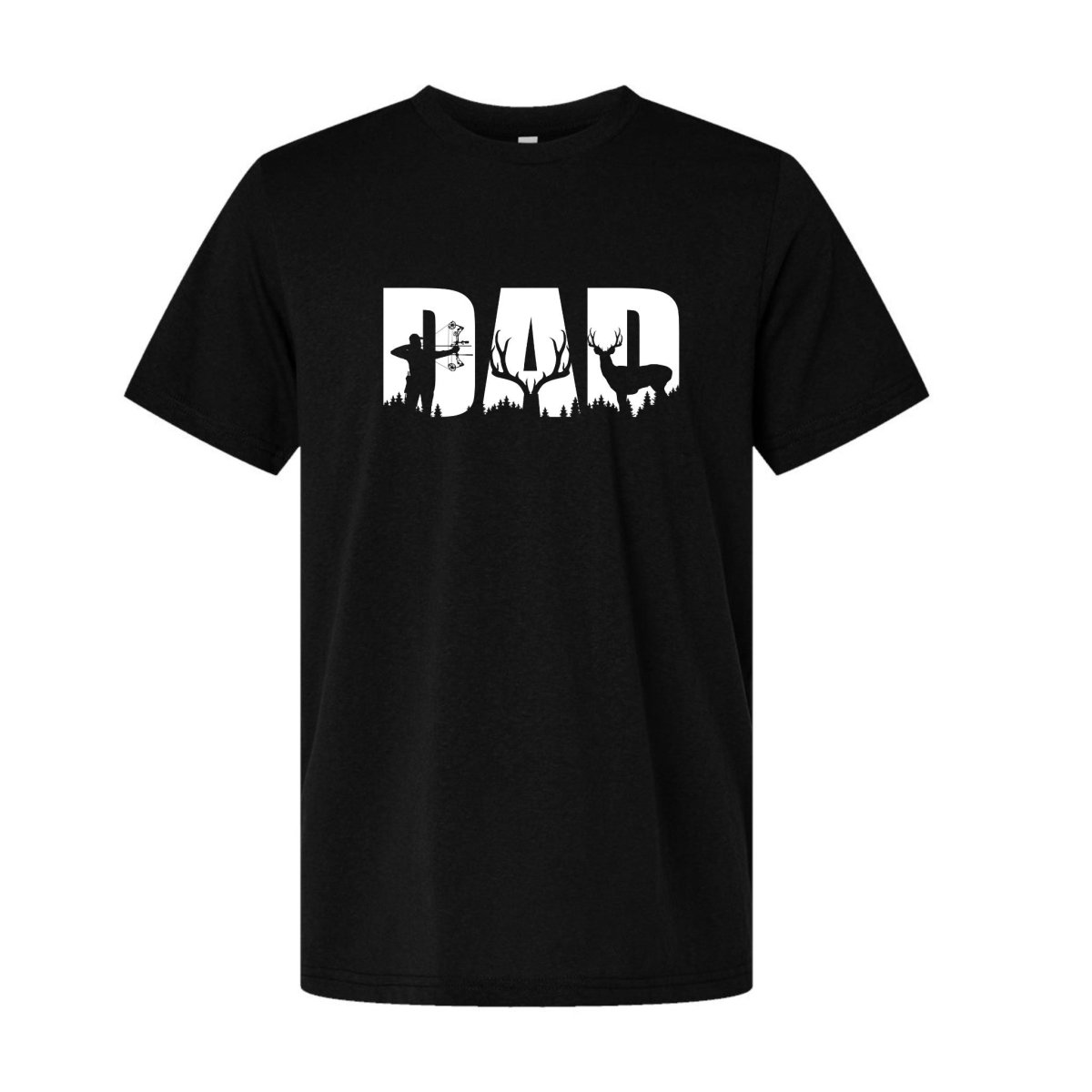 Dad Hunter Graphic Tee - Black cotton short sleeve tshirt with white DAD and hunting silhouettes on front - Little Gift Nook