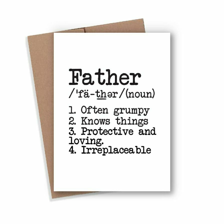 Father Dad Greeting Card. White photo quality matte cardstock with Father definition. Comes with kraft brown envelope. Cute card for Dad's Birthday and Father's Day. - Little Gift Nook