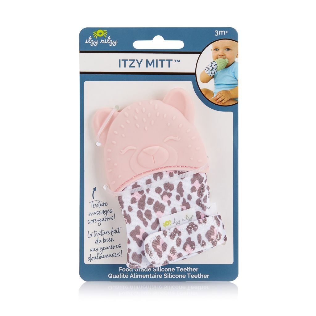 Itzy Ritzy Itzy Ritzy Pink Leopard Silicone Teething Mitt in pink.- Little Gift Nook