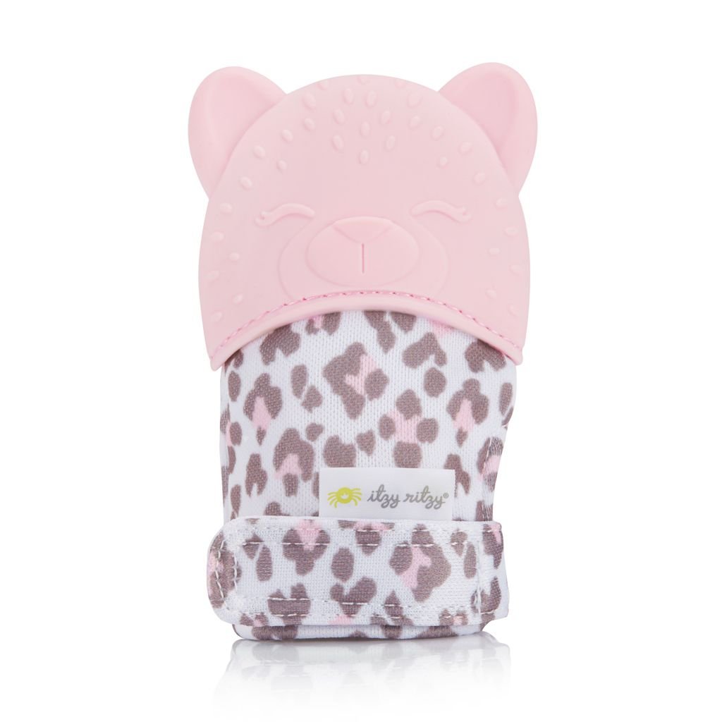Itzy Ritzy Itzy Ritzy Pink Leopard Silicone Teething Mitt backside view. Silicone Teething Mitt - Little Gift Nook