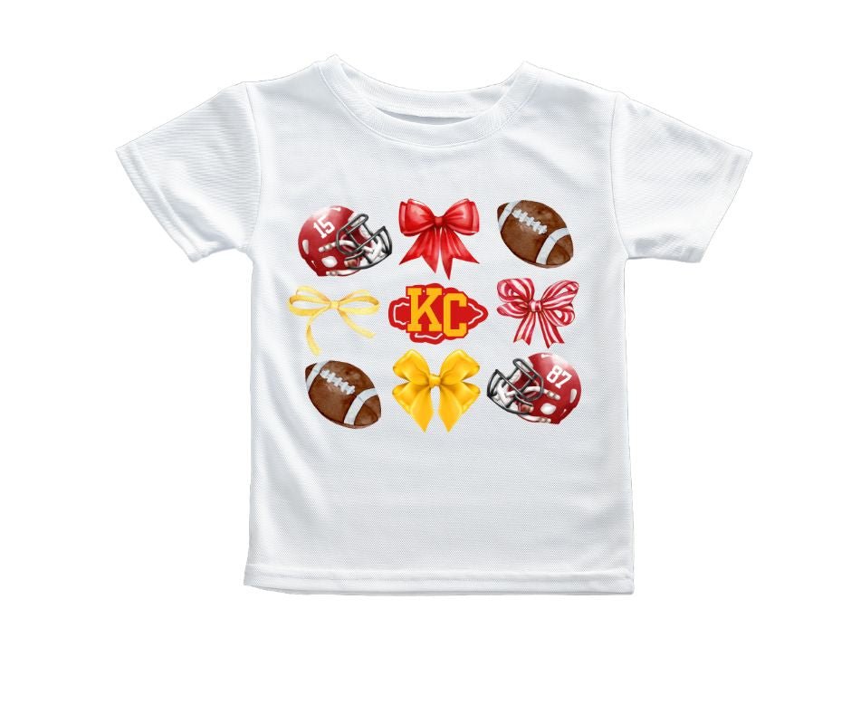 Kansas City Football and Bows PNG image download coquette on kids white tshirt- Little Gift Nook