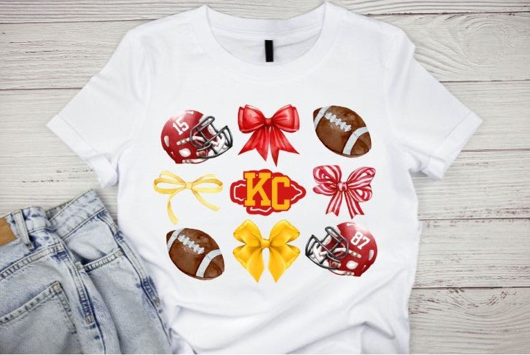 Kansas City Football and Bows PNG image download coquette on white tshirt - Little Gift Nook