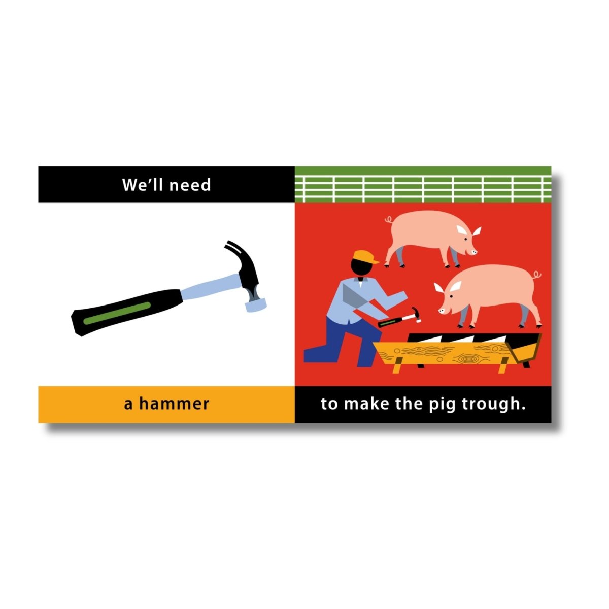 Let's Build A Farm Board Book. 12 pages of supplies and images showing what is needed to build a farm. - Little Gift Nook