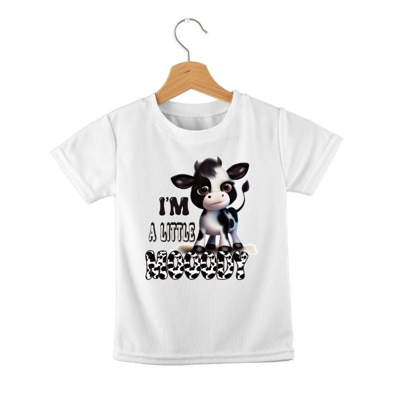 I'm a Little Moody Cow Tshirt. White tshirt with black white little cute cow and I'm a Little Moody in cow print. - Little Gift Nook