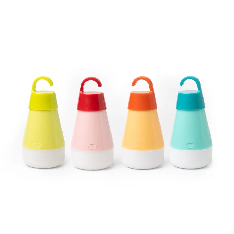 Mini hanging Drop Light. Handheld plastic light up light that changes color with button. 4 colors available. Has hook handle at top. - Little Gift Nook.