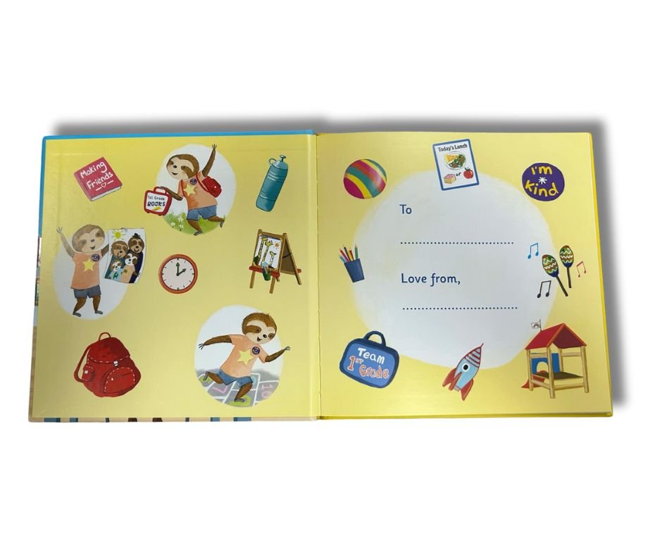 Inside cover of My First Day of First Grade Book. Has to and from spaces. - Little Gift Nook