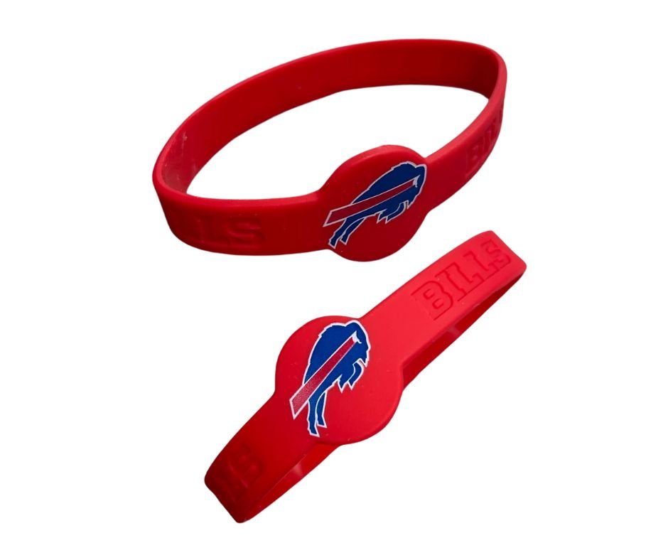 Red NFL Buffalo Bills Silicone Bracelets. Blue logo on front. - Little Gift Nook