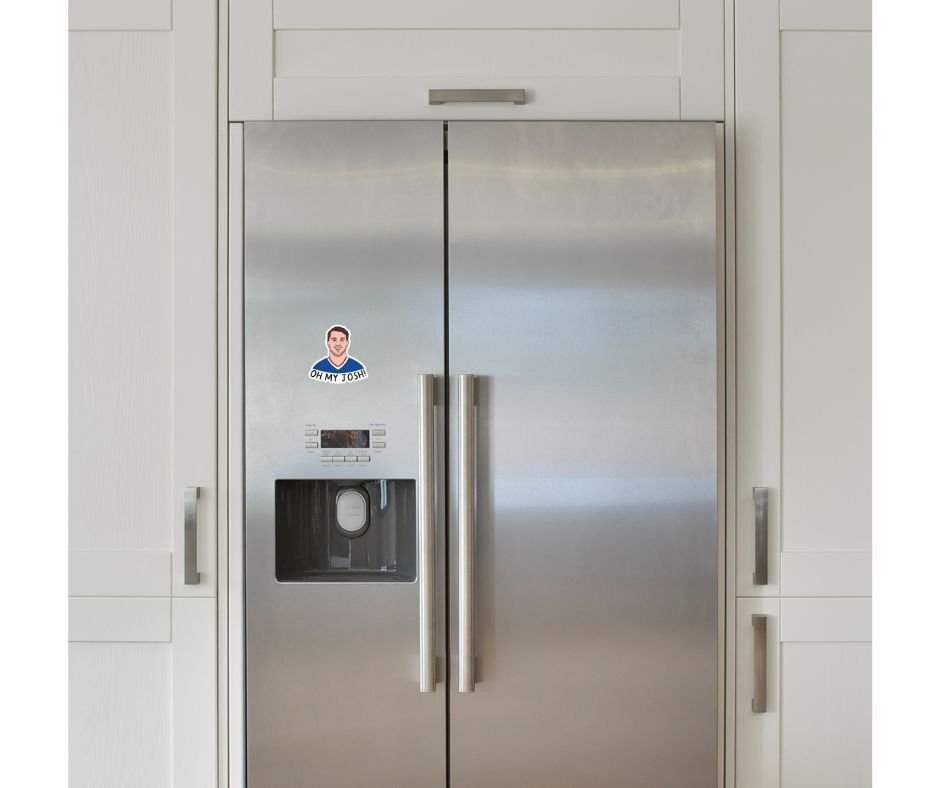 Oh My Josh Josh Allen Buffalo Bills Magnet 3". Shown on fridge. - Little Gift Nook