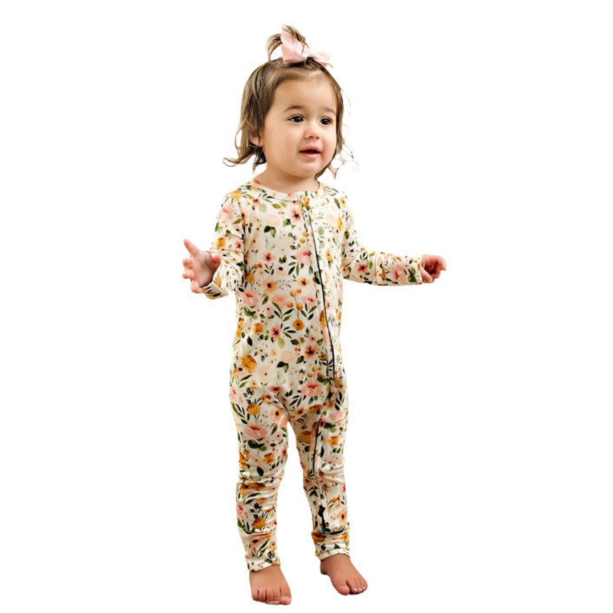 Boho Floral Bamboo Sleeper on baby girl. Soft and stretchy.  - Little Gift Nook