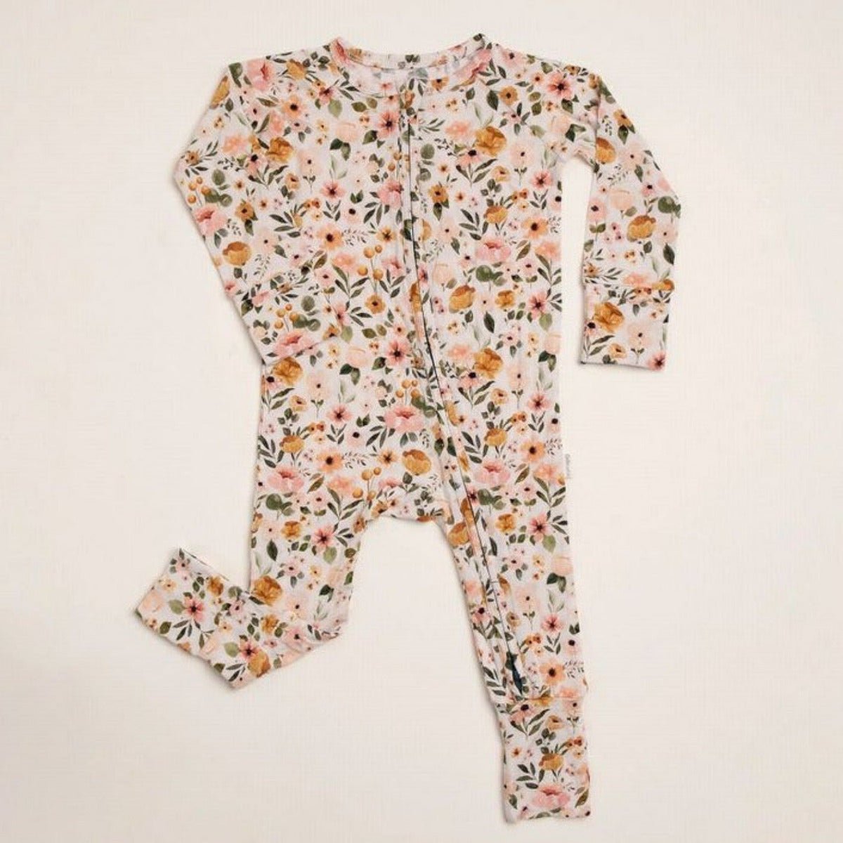 Boho Floral Bamboo Sleeper. Double zippers, Fold over hands and feet cuffs.- Little Gift Nook