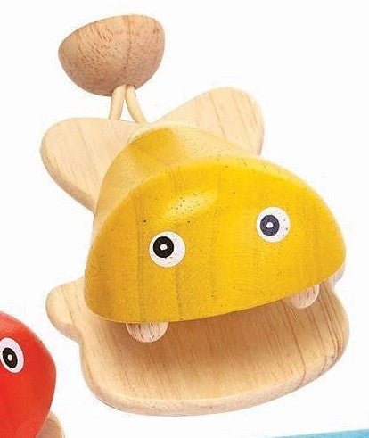 Plan Toys Yellow Fish Castanet Percussion Instrument. Wooden baby toy. Montessori toy. - Little Gift Nook