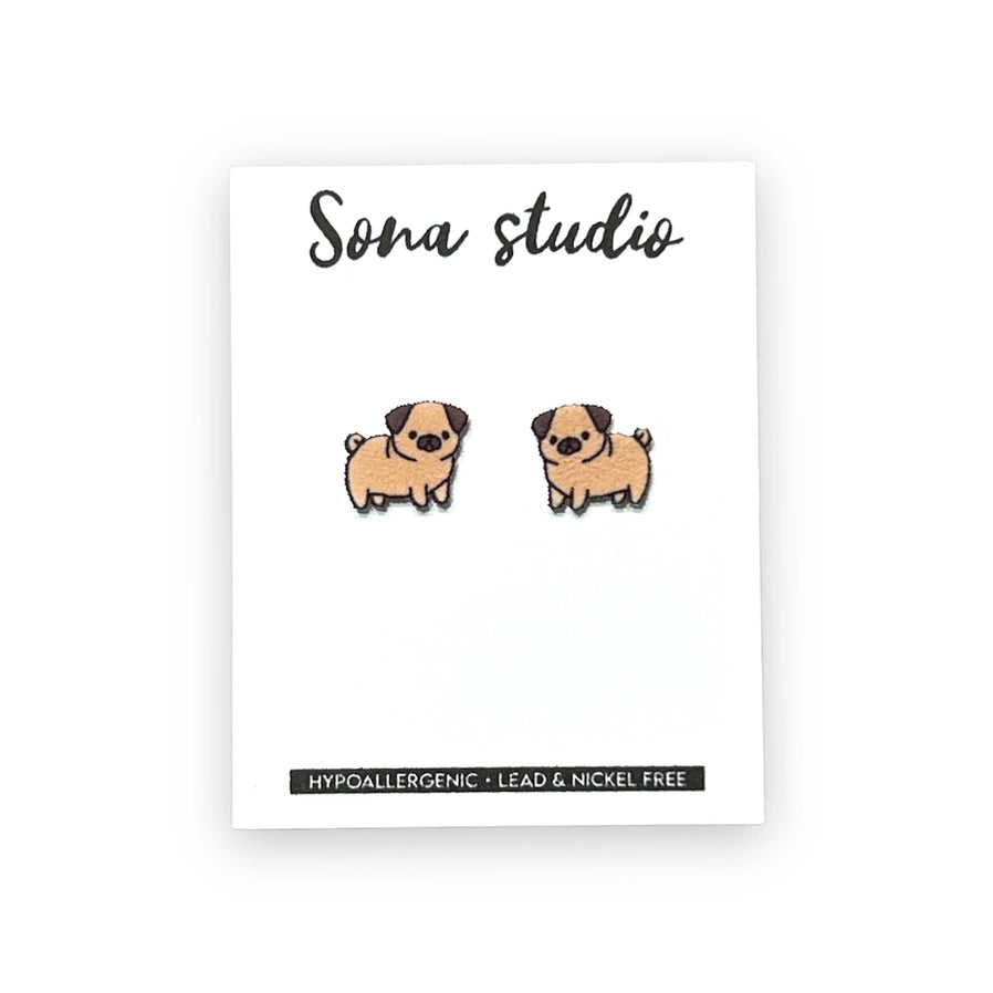 Pug Puppy Earrings. Nickle Free Stainless Steel and butterfly post backs. - Little Gift Nook