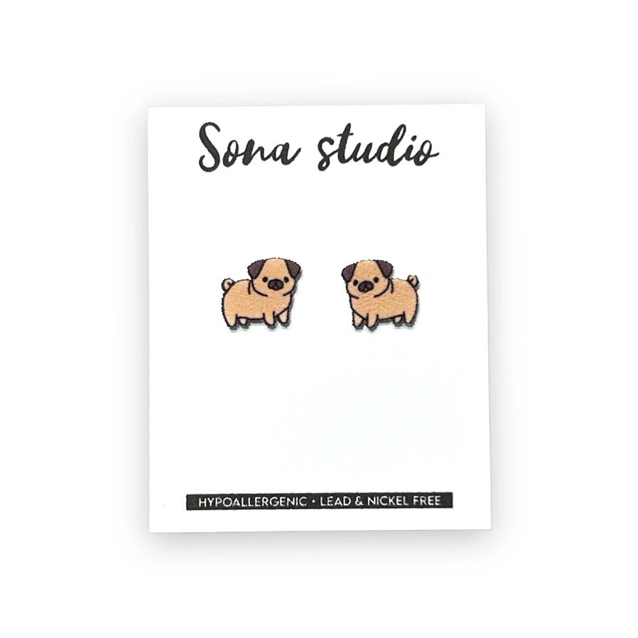 Pug Puppy Earrings. Nickle Free Stainless Steel and butterfly post backs. - Little Gift Nook