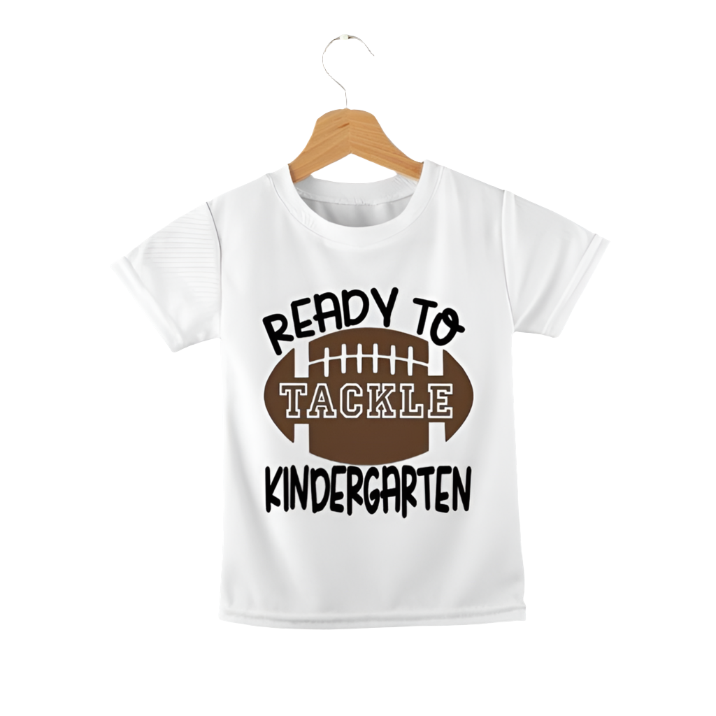 Ready to Tackle Pre-K, Kindergarten, Grade Tshirt. White tshirt with brown football and ready to tackle kindergarten tshirt. - Little Gift Nook