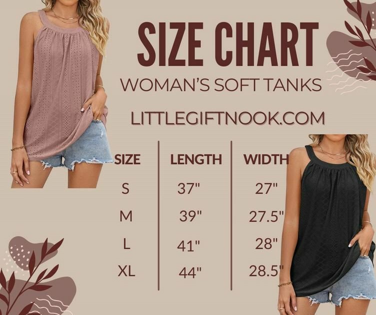 Soft Eyelet Pattern Women's Tank size chart. - Little Gift Nook