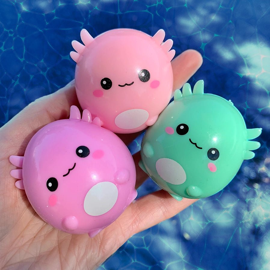 Sticky Bubble Blobbies Baby Axolotls sensory squish toys.. 3 pk. walk down walls. Little Gift Nook.