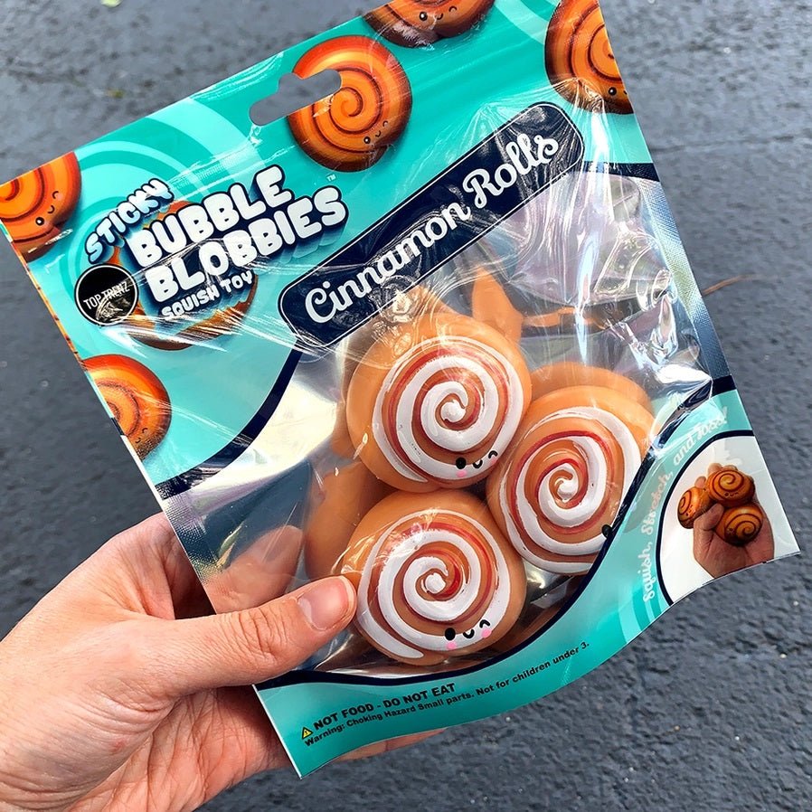 Sticky Bubble Blobbies Cinnamon Rolls. package with 3 squishy sensory fidget cinnamon rolls. - Little Gift Nook