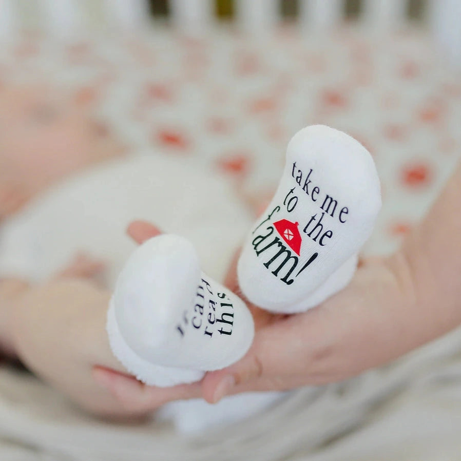Close up of Take Me To the Farm Baby Socks - Little Gift Nook
