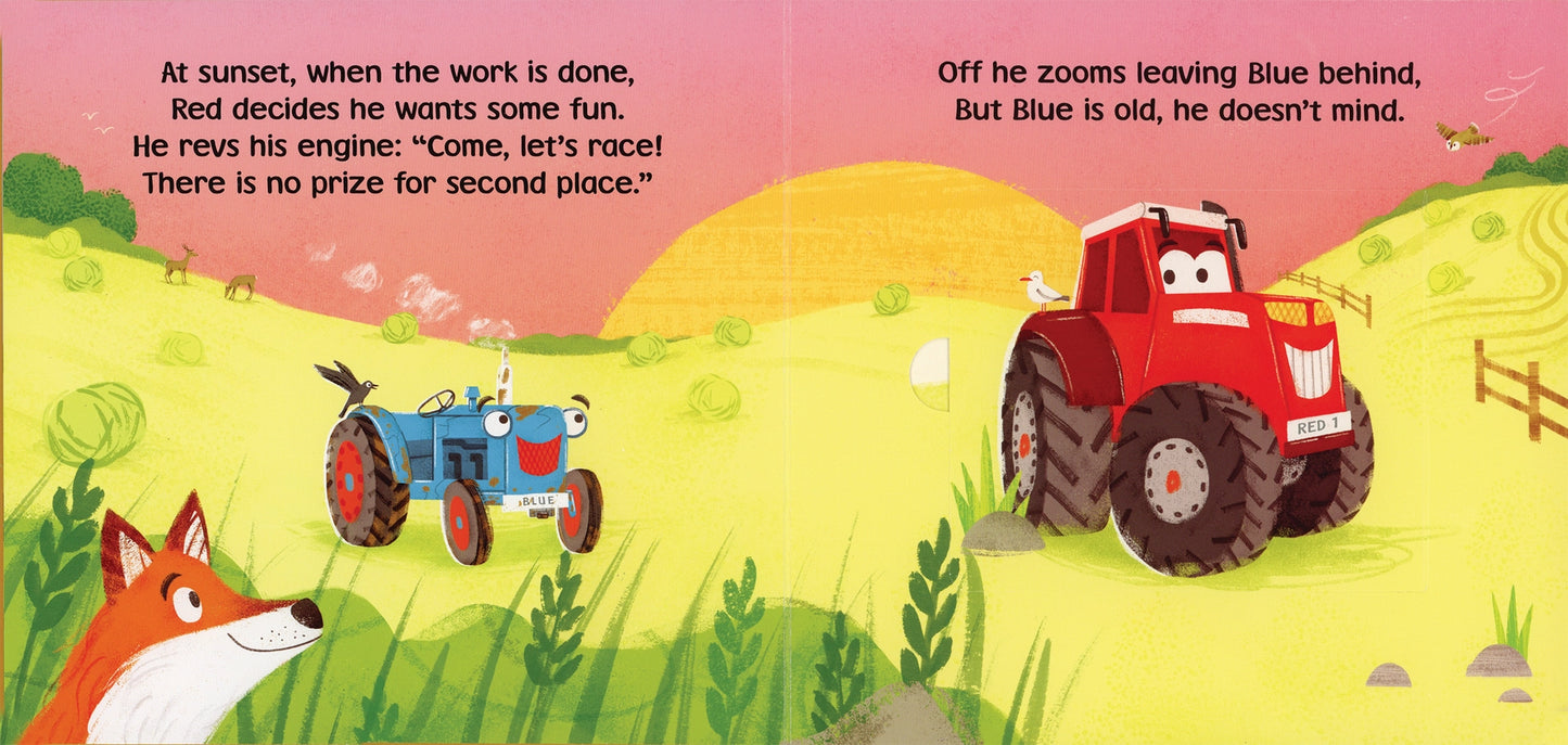 Funny Farm: Tractor Lift-the-Flap Board Book - red and blue tractors - day on the farm - Little Gift Nook