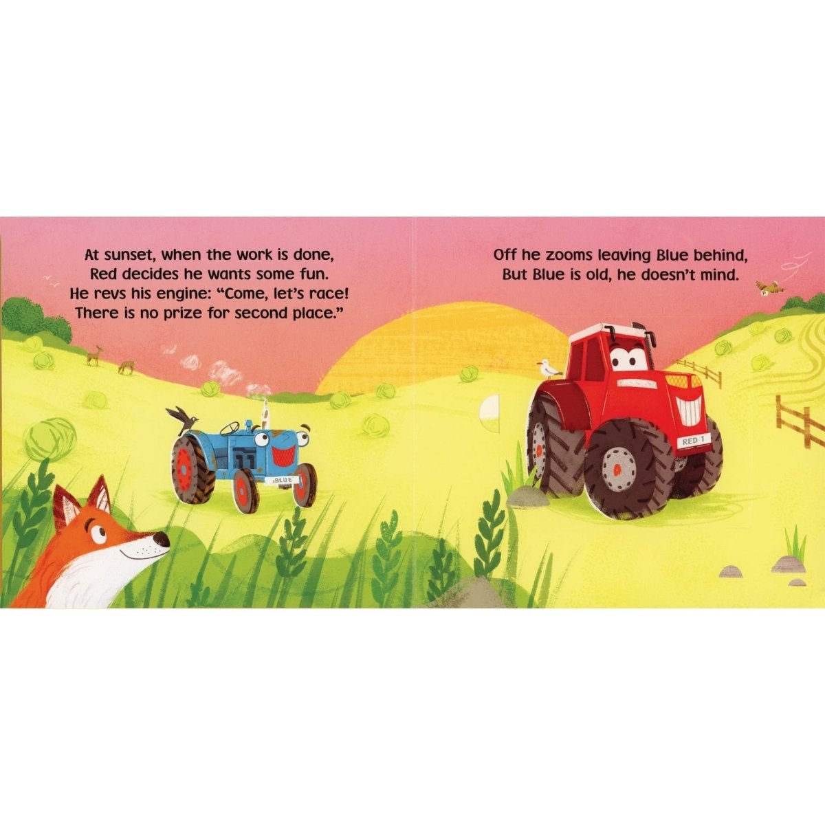 Funny Farm: Tractor Lift-the-Flap Board Book - red and blue tractors - day on the farm - Little Gift Nook