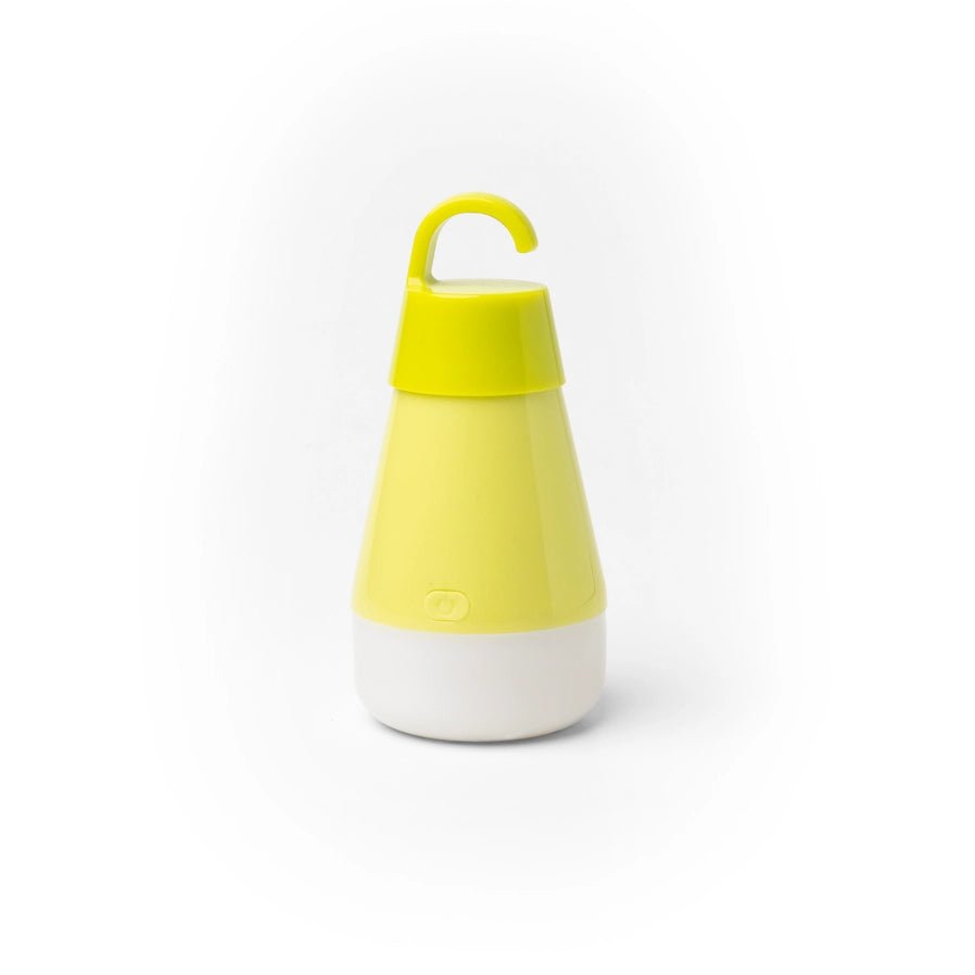 Neon Yellow mini hanging battery operated light up light. Different settings with different colors. Hook at top for hanging.