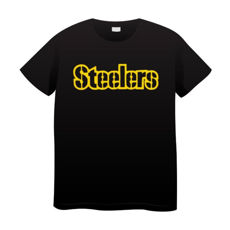 Steelers Black Yellow Puffy Letters Tshirt. Adult sizes - Little Gift Nook.