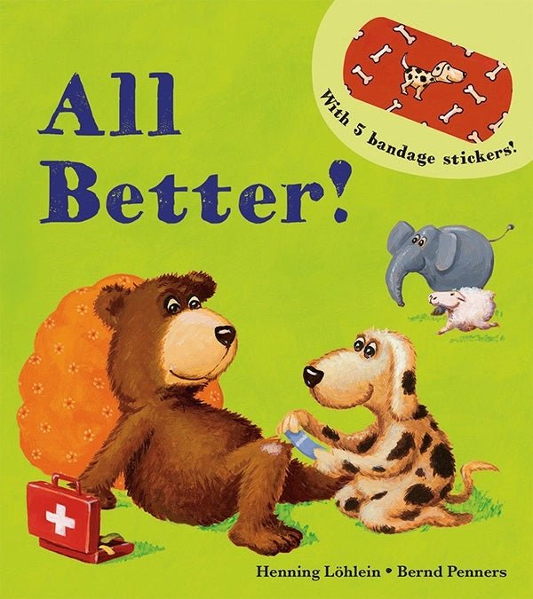 All Better! Bandage Reusable Sticker Board Book cover in green with bear and other animals. - Little Gift Nook