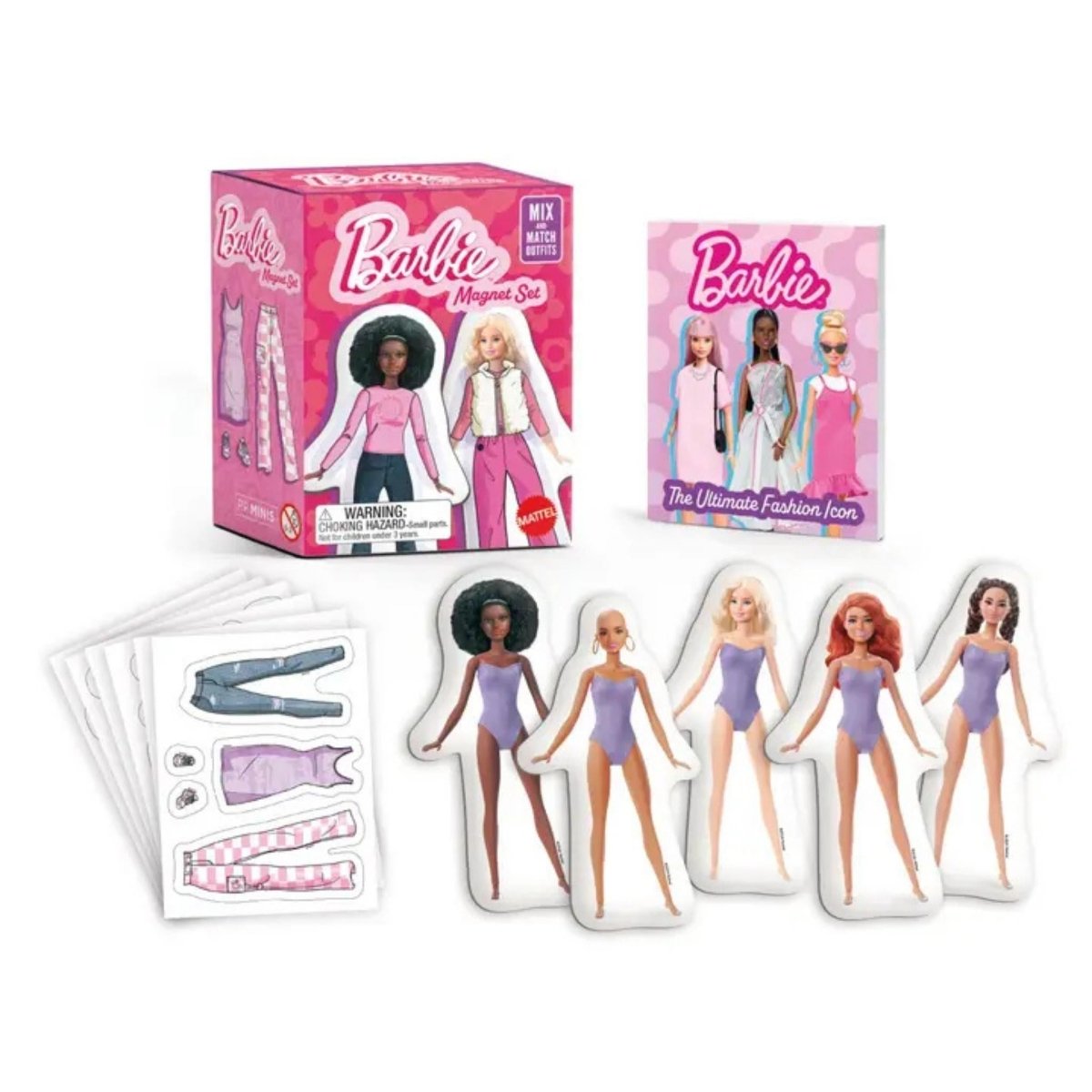 Barbie Magnetic Dress up mini playset with book, image dolls, and clothing pieces that stick on. Little Gift Nook