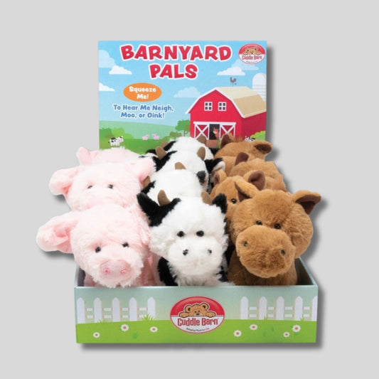 Farm Animal Sounds Plush Stuffed Toys. Pig, Cow, or Horse. Shown on gray background - Little Gift Nook