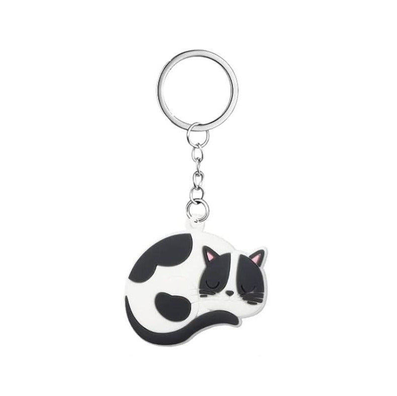 Black White Cat Kitty Plastic Keychain - Little Gift Nook