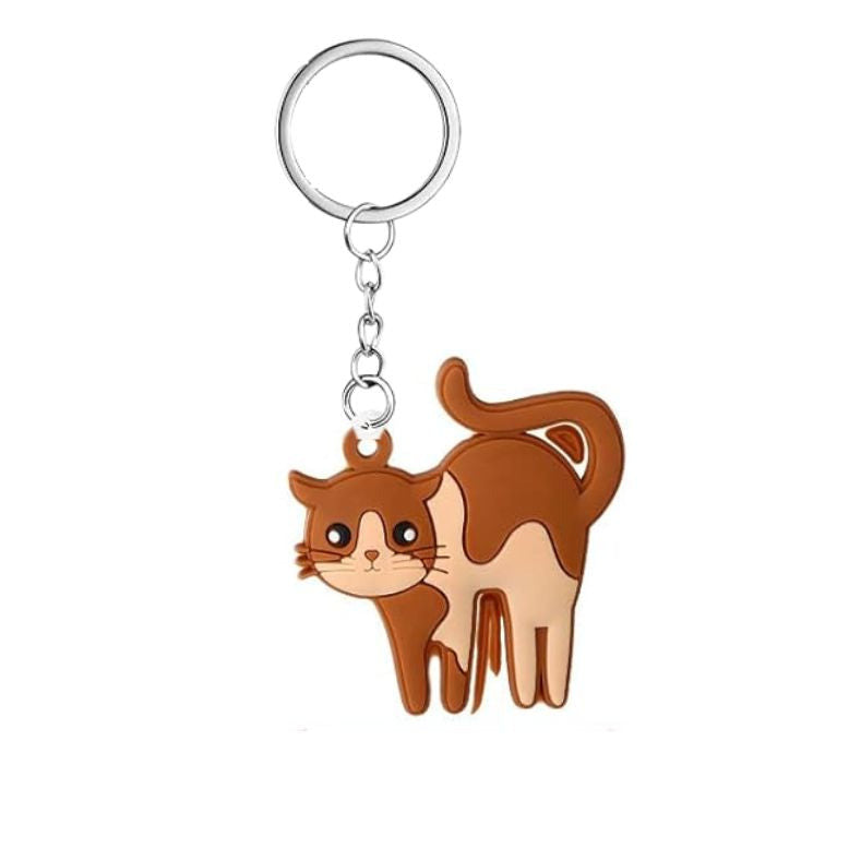 Brown Cat Kitty Plastic Keychain - Little Gift Nook