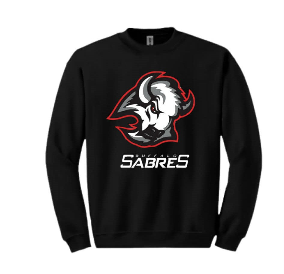 Black red gray Buffalo Hockey sweatshirt on a white background.