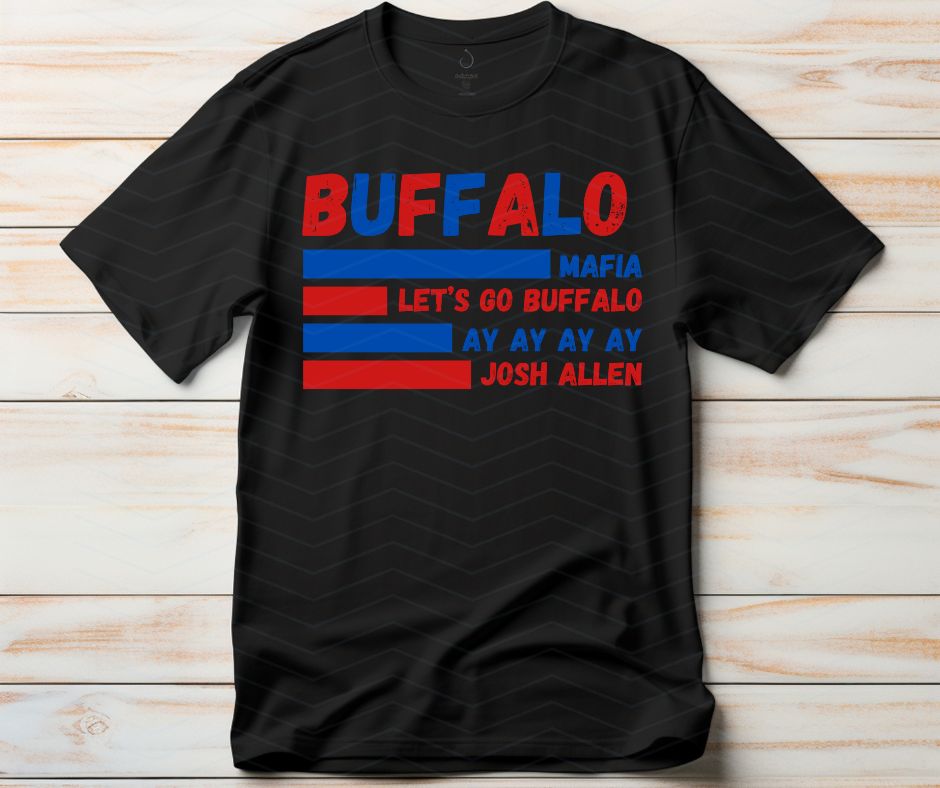 Black tshirt sample with our Buffalo Mafia Football PNG Digital Download - download has no watermark - Little Gift Nook