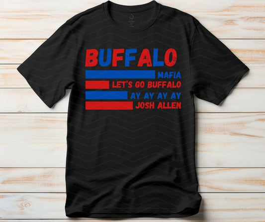 Black tshirt sample with our Buffalo Mafia Football PNG Digital Download - download has no watermark  - Little Gift Nook