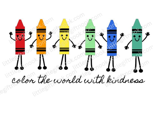 Teacher Back to School Crayons Color the world with kindness Image PNG Download with watermark - Little Gift Nook