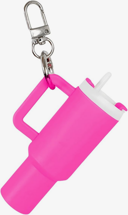 Mini Stanley inspired Tumbler Keychain in fuchsia.