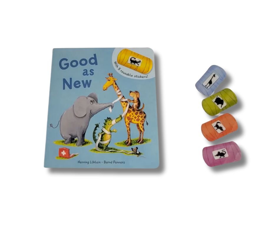 Good As New Bandage Reusable Sticker Board Book with animals and colorful reusable sticker bandages. - Little Gift Nook