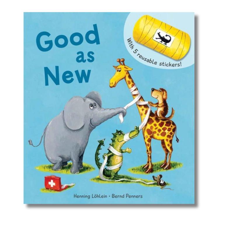 Good As New Bandage Reusable Sticker Board Book cover on white background.- Little Gift Nook